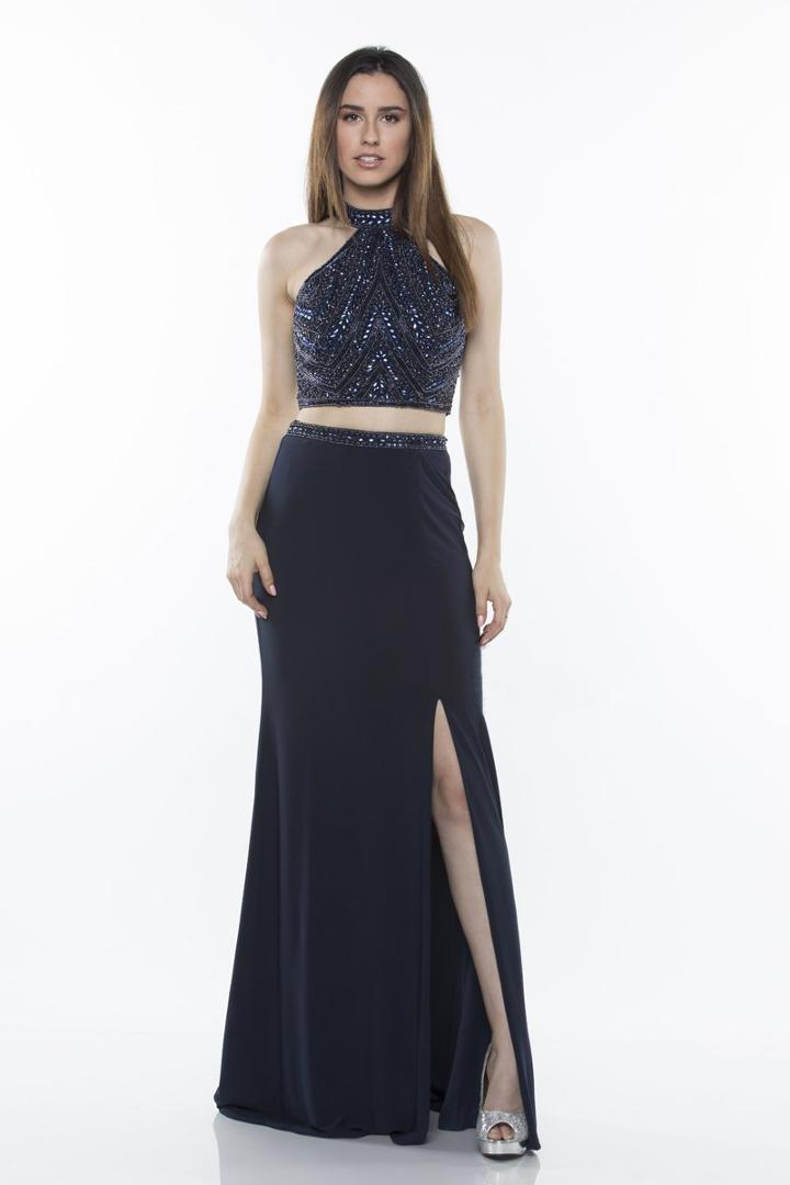 Milano Formals - E2478 Two Piece High Halter Sheath Dress