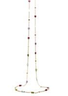 Tresor Collection - Multicolor Stones Olive Beads Long Necklace In 18k Yellow Gold