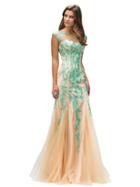 Dancing Queen - Long Fitted Dress With Leaf Embroidery 8853