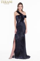 Terani Couture - 1821e7149 Asymmetrical Fitted Gown With Slit