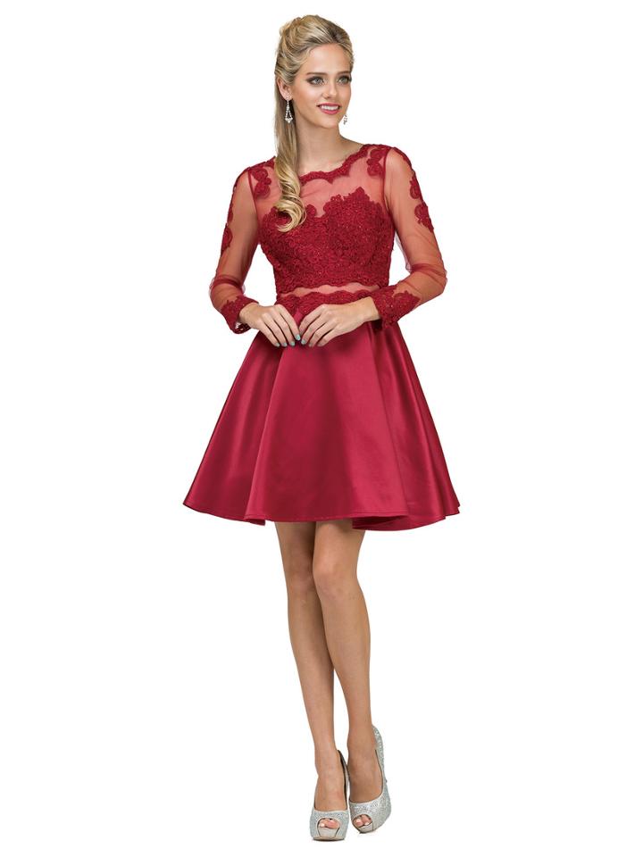 Dancing Queen - Beaded Sheer Long Sleeves Cocktail Dress