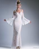 Cinderella Divine - Embellished Lace Long Bell Sleeve Sheath Dress