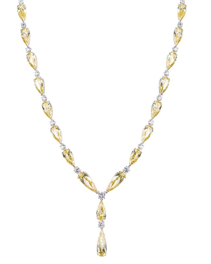 Cz By Kenneth Jay Lane - Canary Yellow Elongated Pear Drop Necklace