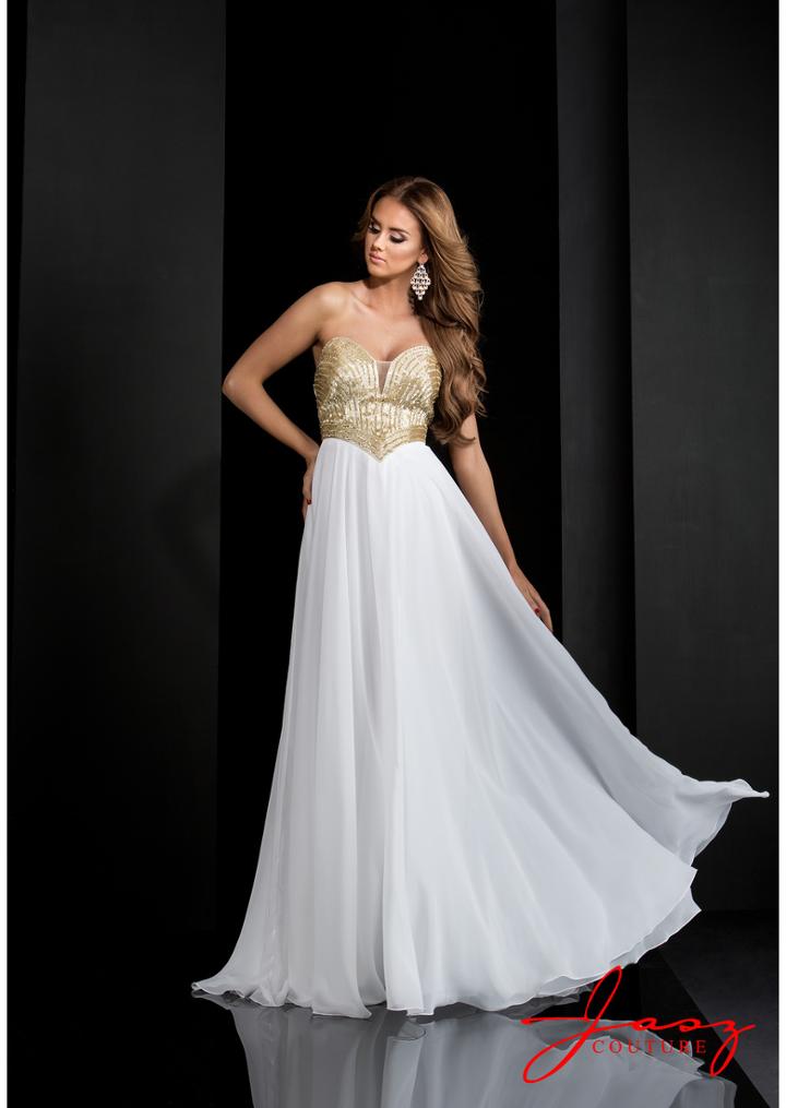Jasz Couture - 5640 Dress In White And Gold