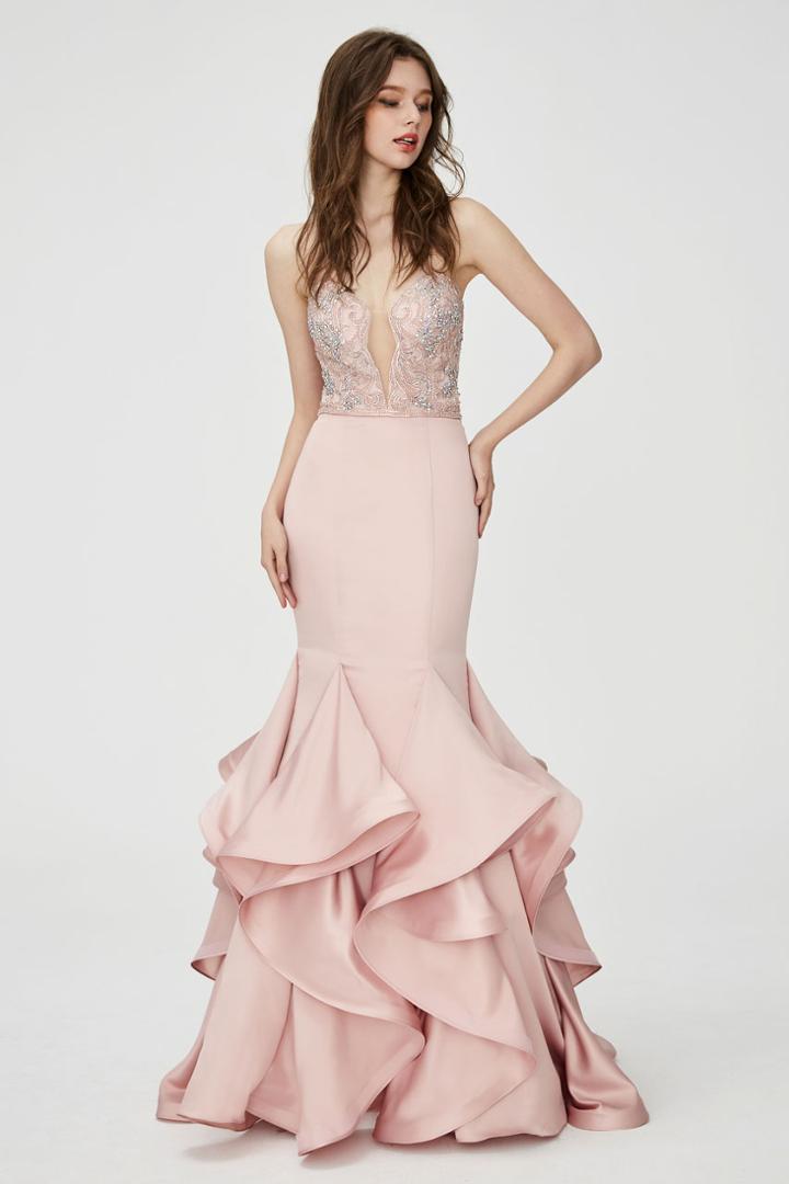 Angela And Alison - 81139 Beaded Strapless Ruffled Mermaid Gown