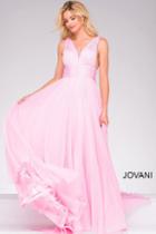Jovani - V-neck Long Dress In Pink 45726b