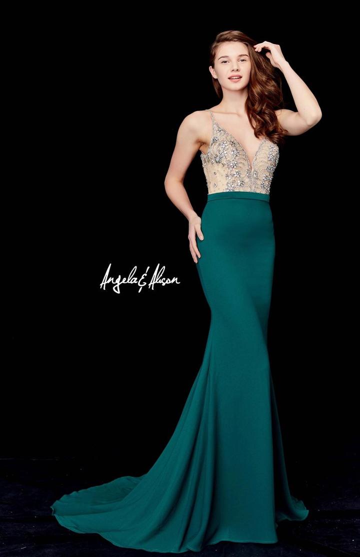 Angela And Alison - 72063 Bead Embellished Plunging Fitted Dress