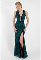 Terani Evening - 1722e4191 Plunging Neckline Lace Evening Gown