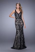 La Femme - 21491 V-neck Baroque Lace Evening Gown