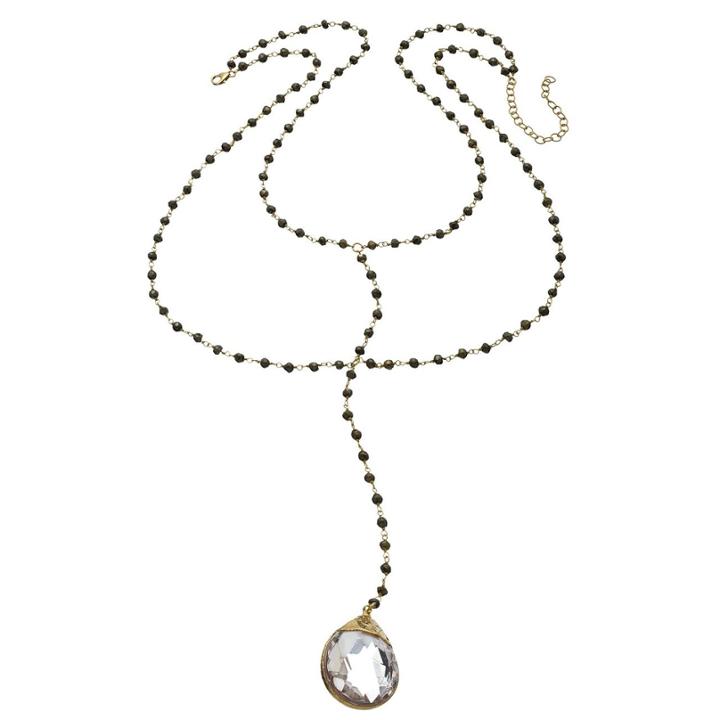 Heather Hawkins - Double Y Gemstone Necklace - Crystal Quartz Tubby W/ Pyrite