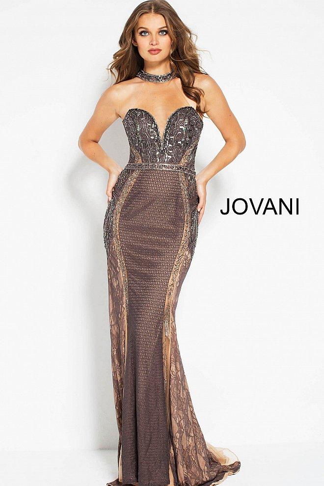 Jovani - 53400 Beaded Lace High Halter Sheath Dress
