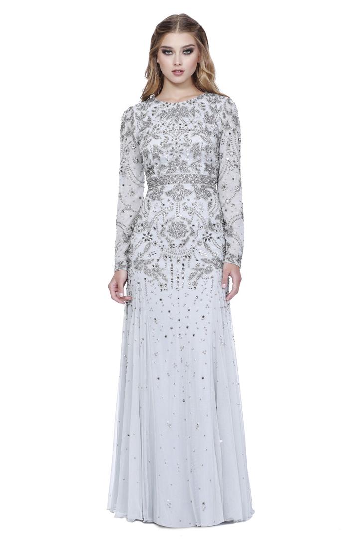 Shail K - 12185 Embellished Trumpet Dress With Hijab