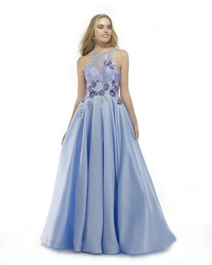 Morrell Maxie - 15785 Halter Floral Applique Mikado A-line Gown