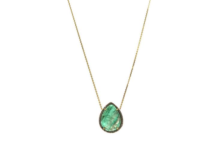 Tresor Collection - Emerald Unshape & Diamond Necklace In 18k Yellow Gold