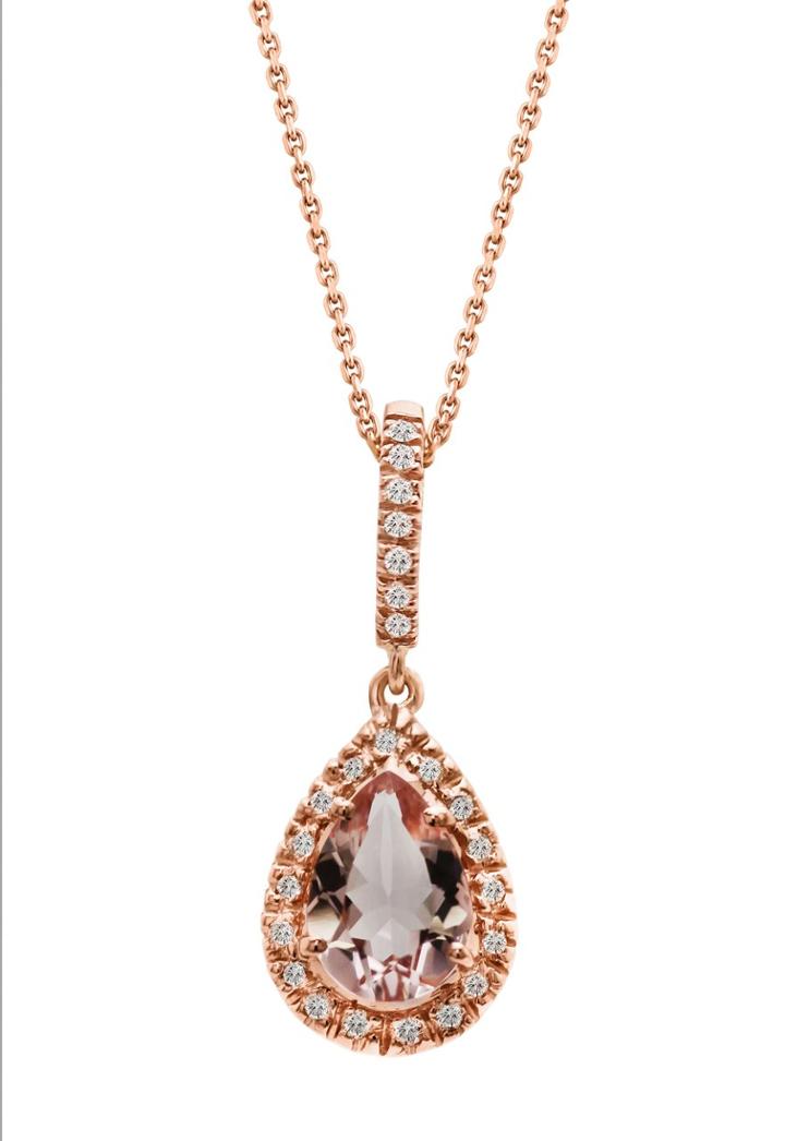 Tresor Collection - Morganite And Diamond Pear Dangle Pendant In 18k Rg