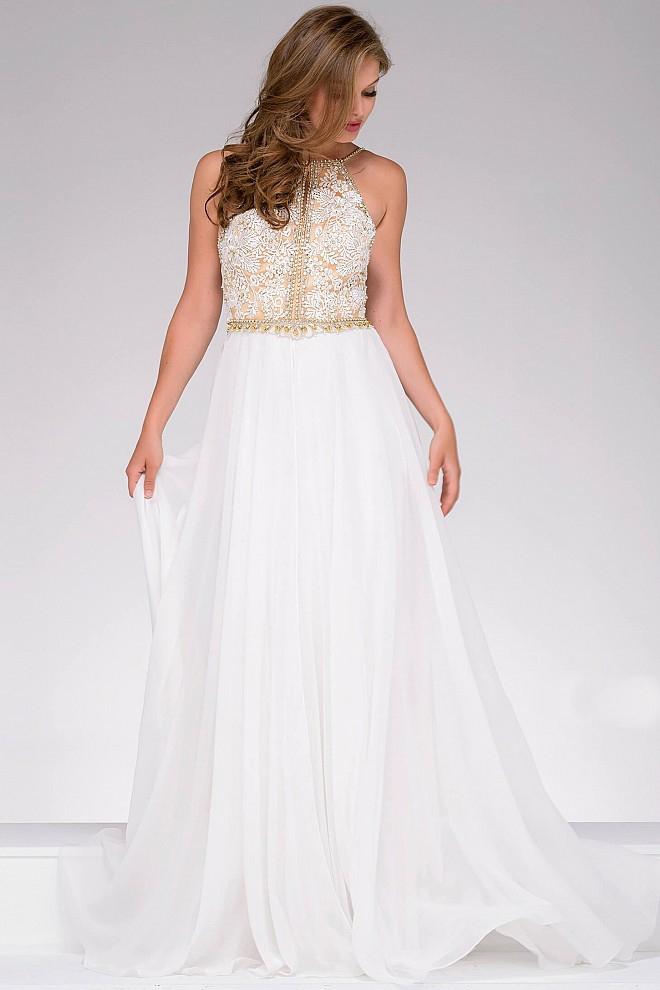 Jovani - Long Chiffon Halter Neck Prom Dress 41591