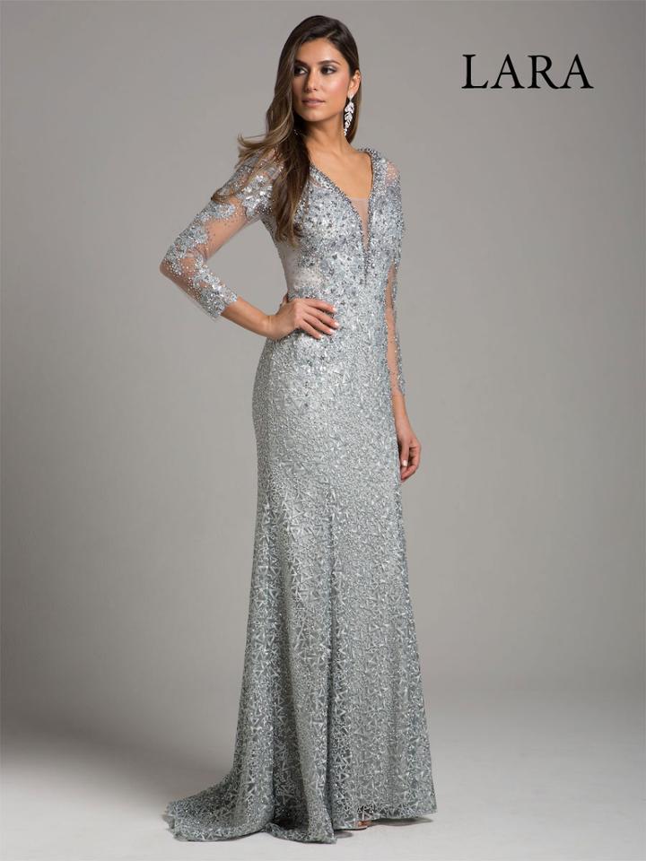 Lara Dresses - 29919 Rhinestone Accented Deep V-neck Sheath Dress