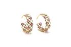 Tresor Collection - Rainbow Moonstone And Pink Tourmaline Hoop Earrings In 18k Yellow Gold