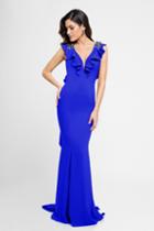Terani Evening - 1723e4263 V Neck With Ruffled Back Evening Gown