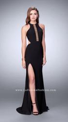 La Femme - Elegant Halter Beaded Cutout Long Evening Gown 23791