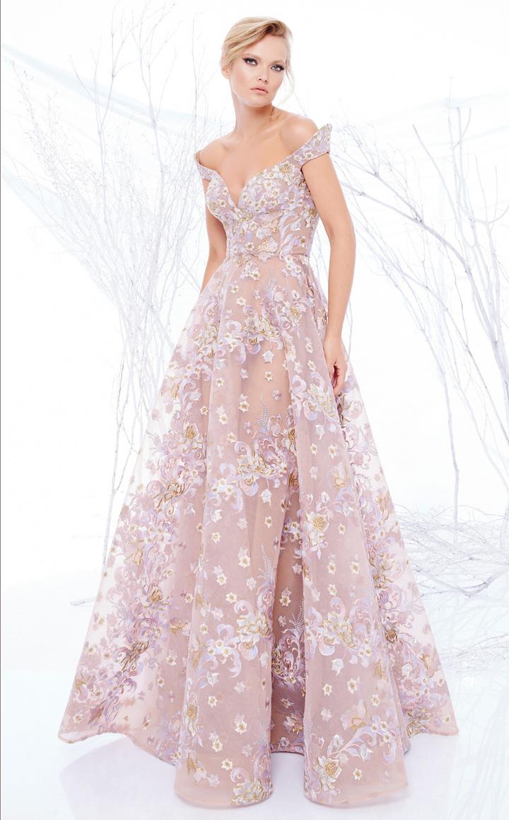 Mnm Couture - N0193 Embroidered Off-shoulder Evening Gown