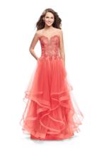 La Femme - 25515 Beaded Lace Applique Strapless Tulle Dress