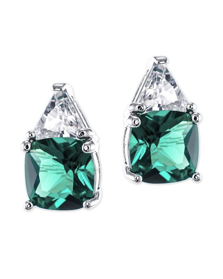 Cz By Kenneth Jay Lane - Emerald Cushion And Trillion Pierced Stud Earring