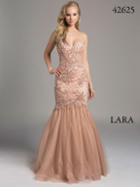 Lara Dresses - Splendid Strapless Mermaid Gown With Tulle Skirt 42625