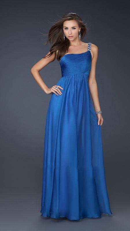 La Femme - Ruched Bodice One Shoulder Long Dress 17575