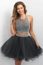 Blush - Jewel Embellished Illusion Halter A-line Dress 11175