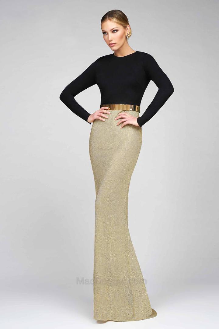 Ieena Duggal - 25242 Full Sleeve Gown In Black Gold