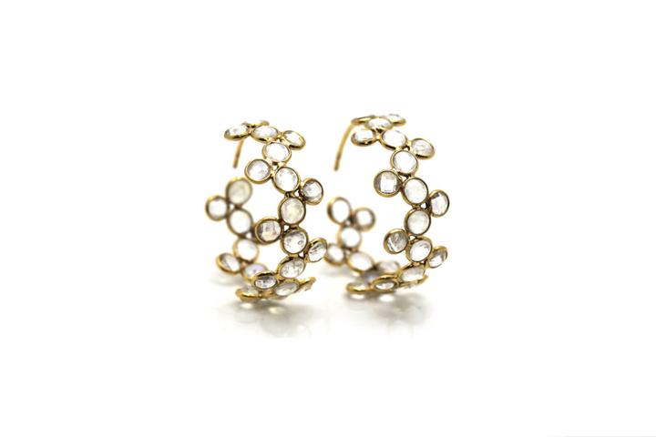 Tresor Collection - Rainbow Moonstone Hoop Earrings In 18k Yellow Gold