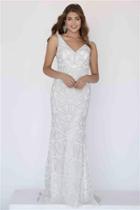 Jolene Collection - 18337 V-neck Shimmering Sheath Gown