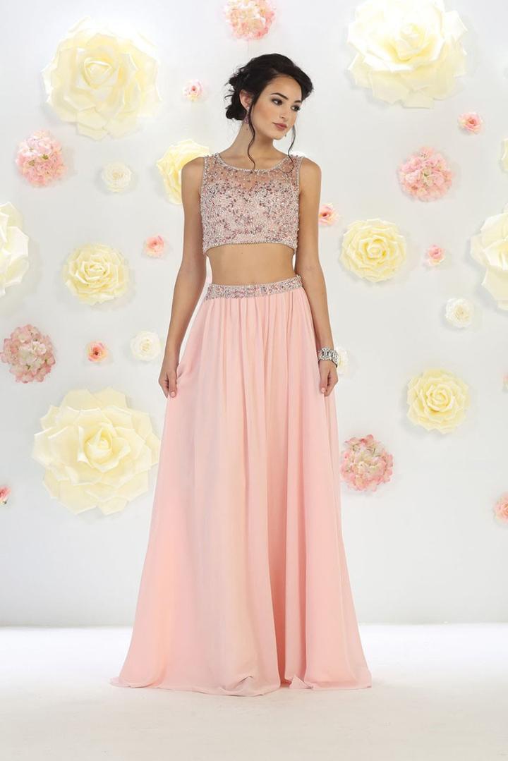 May Queen - Mq1437 Bead Embellished Two Piece Gown