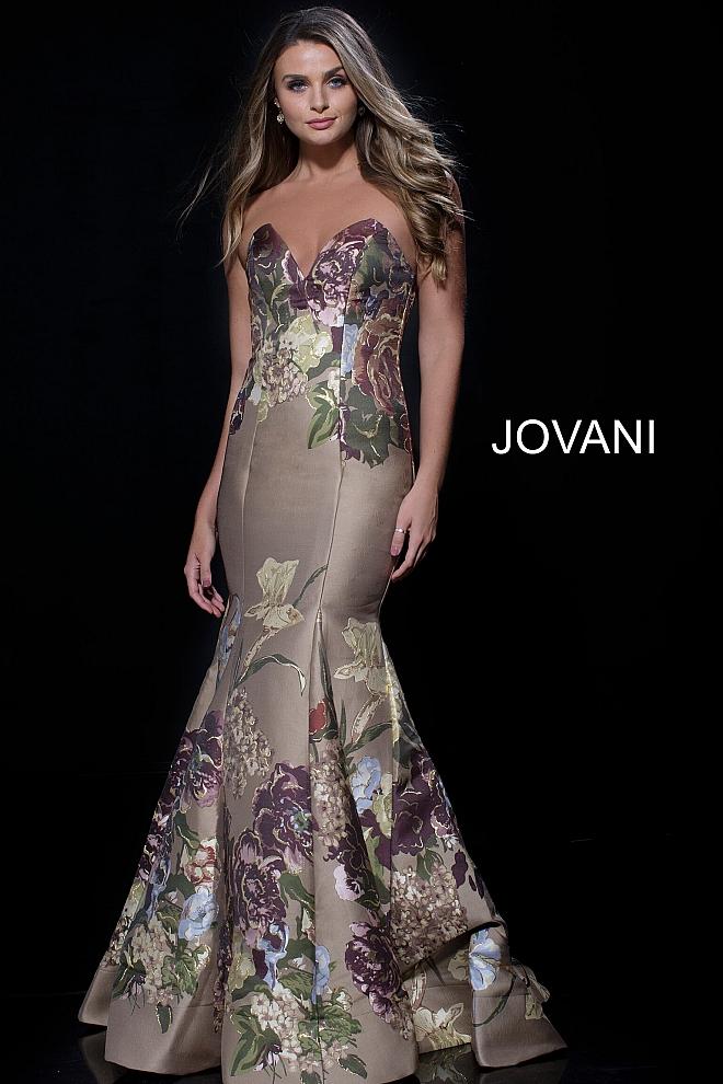 Jovani - 54687 Multi-colored Floral Print Sweetheart Mermaid Dress
