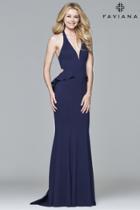 Faviana - 7903 Ponte Illusion V-neck Halter Evening Dress With Peplum