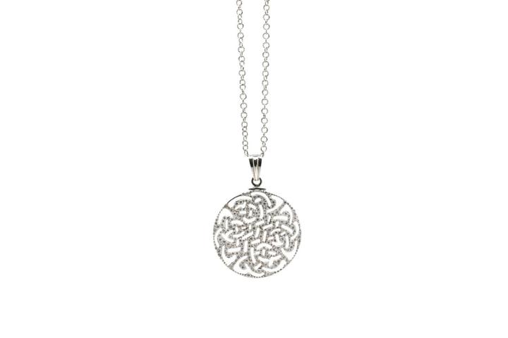 Tresor Collection - Signature Logo Diamond Pendant In 18k White Gold