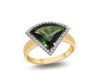 Tresor Collection - Green Tourmaline Trillion With Diamond Pave All Round Ring In 18k Yellow Gold