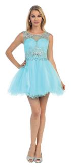 Stunning Beaded Illusion Neck Tea Length Dress