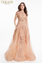 Terani Couture - 1821m7565 Embroidered Bateau Organza A-line Dress