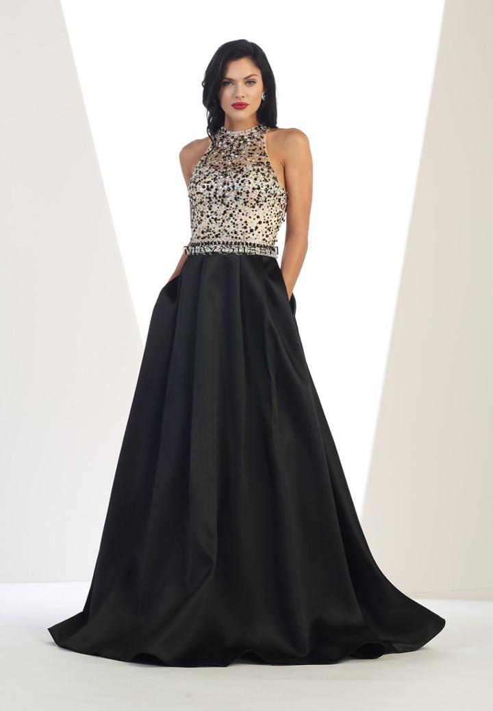 Rhinestone Embellished Halter Neck With Pleated A-line Dress