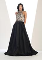Rhinestone Embellished Halter Neck With Pleated A-line Dress