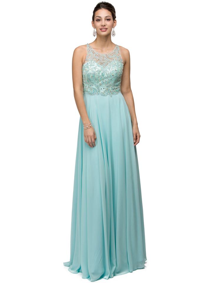 Beaded Jewel Illusion Chiffon Prom Dress