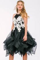 Jovani - Floral Short Dress With Tiered Skirt 47503