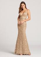 Ellie Wilde - Ew118126 Plunging Fitted Lace Evening Dress