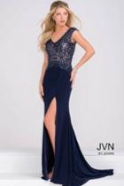 Jovani - Beaded Bodice Jersey High Slit Dress Jvn47867