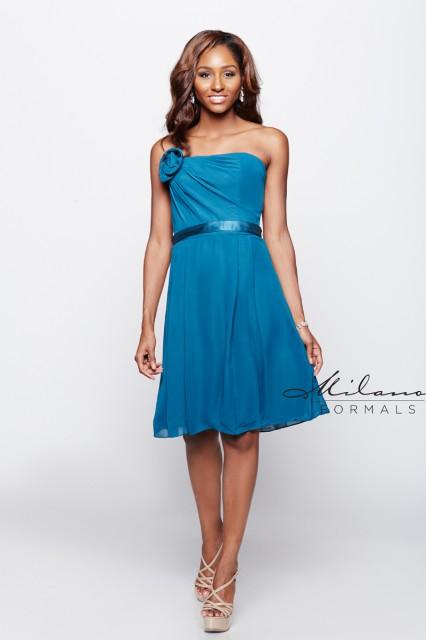 Milano Formals - Strapless Chiffon Short Dress With Flower Accent E1379