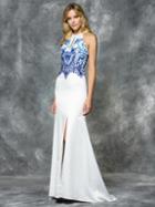 Colors Dress - 1705 Beaded Halter Long Gown With Slit