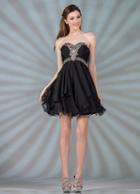 Cinderella Divine - Strapless Sweetheart Tiered Hem A-line Dress