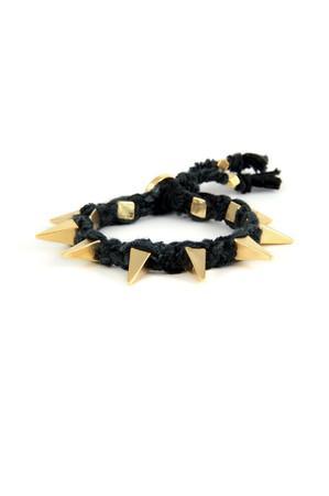 Ettika Ribbon Bracelet W Pyramid Spikes In Black